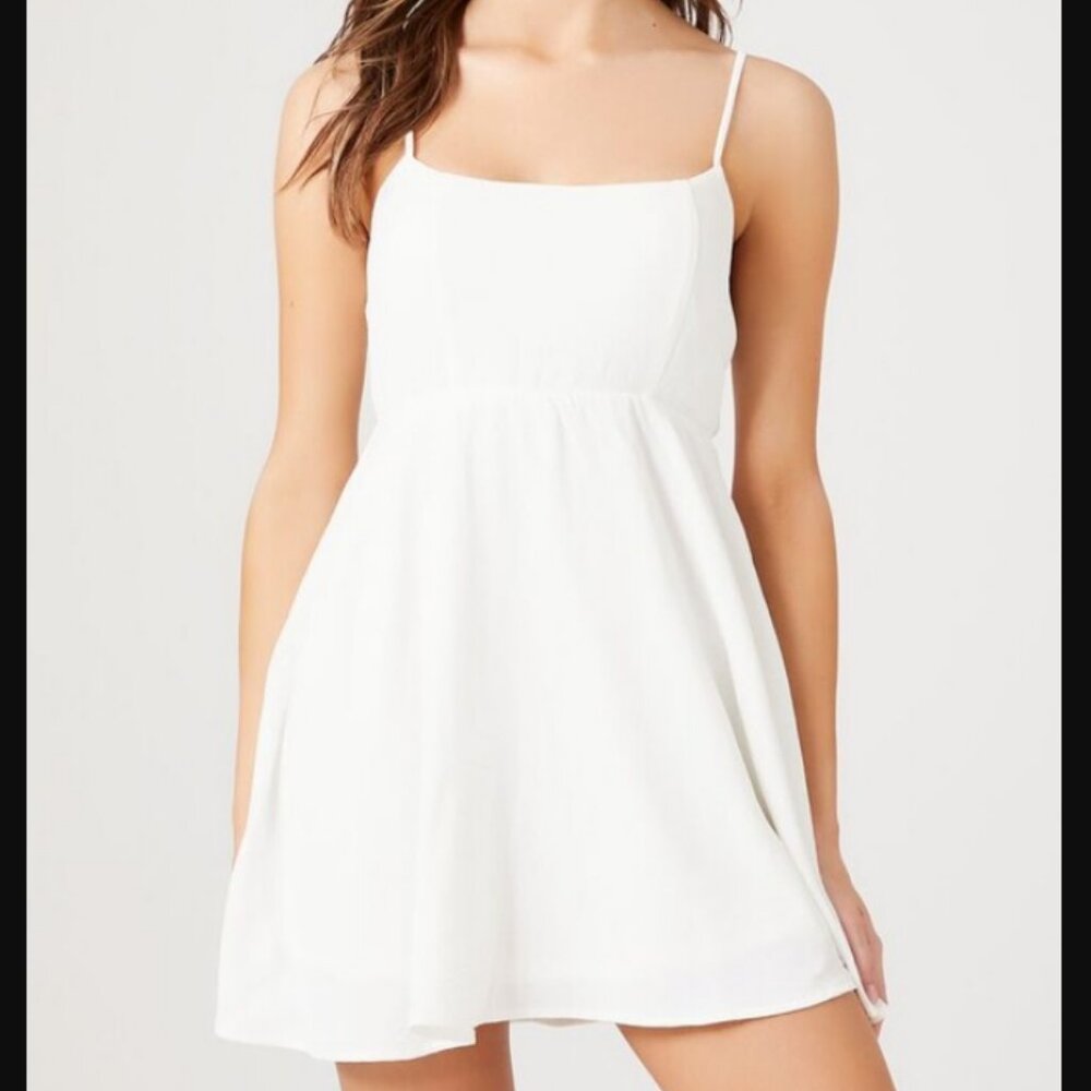 Forever 21 White Cami Fit & Flare Mini Dress Size Medium